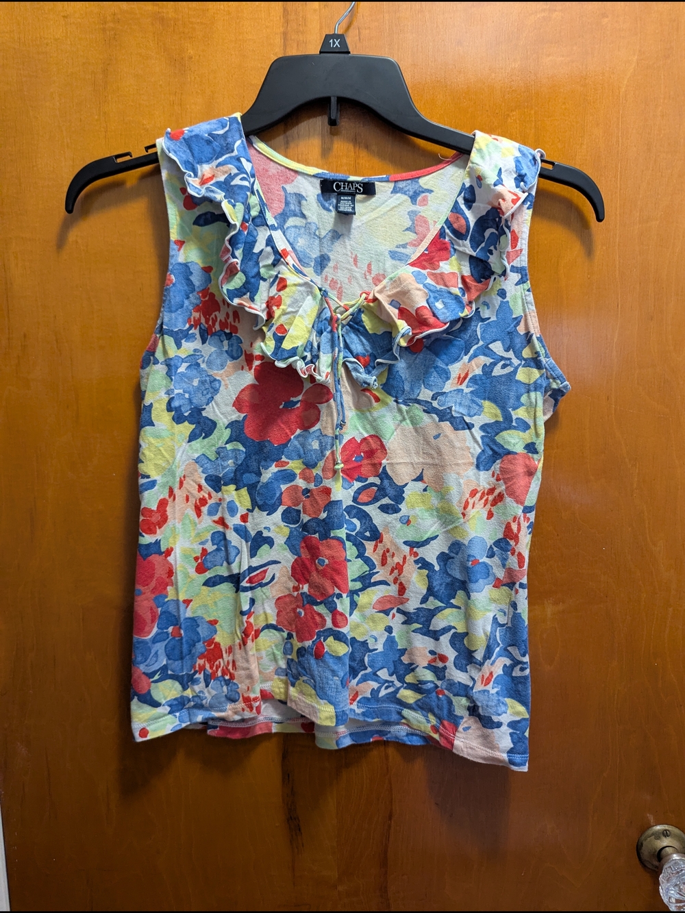 Chaps Multicolor Floral Ruffled Tie-Neck Camisole